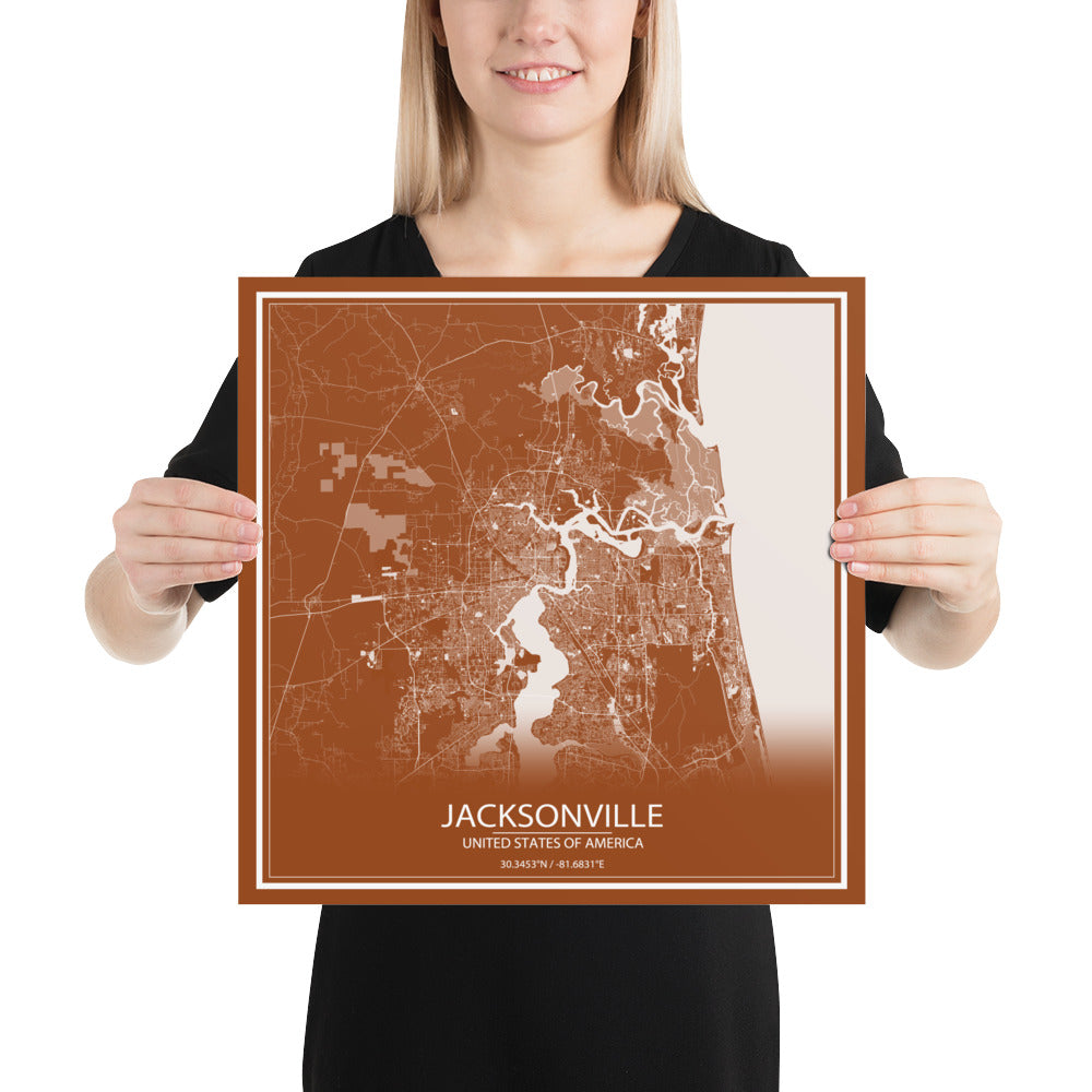 Jacksonville Brown and White Paper Map