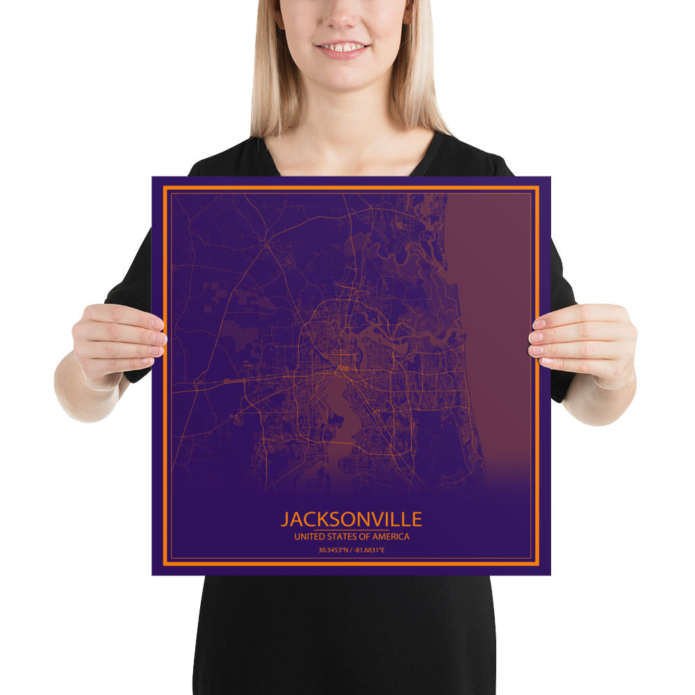 Jacksonville Purple and Orange Paper Map