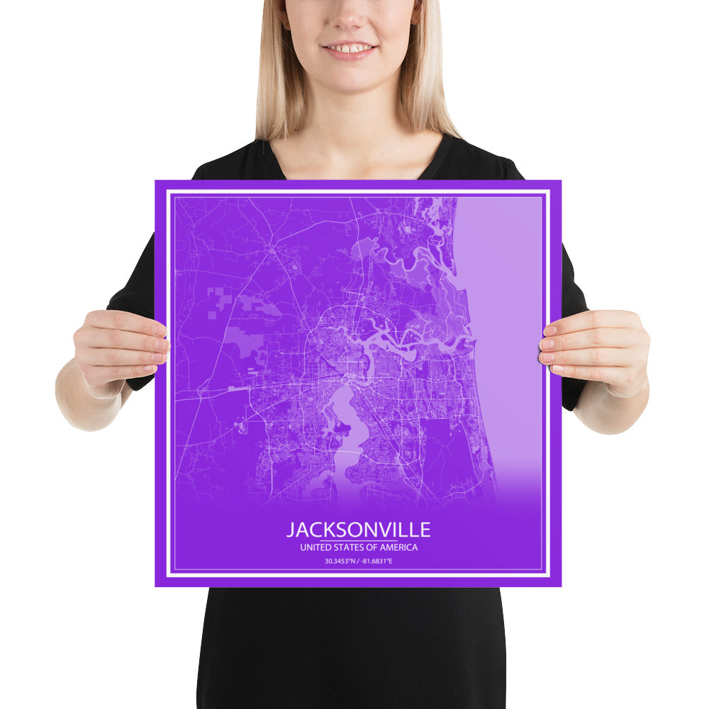 Jacksonville Purple and White Paper Map