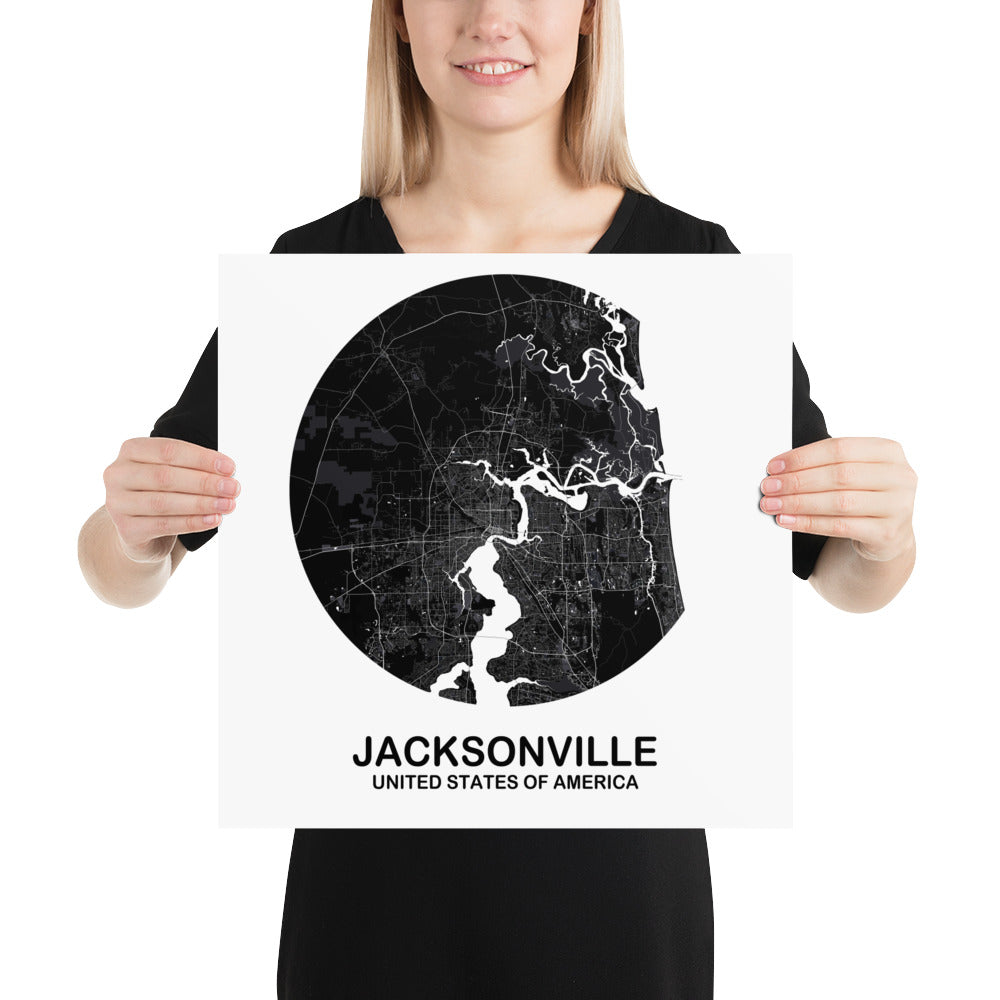 Jacksonville Circular Black Paper Map