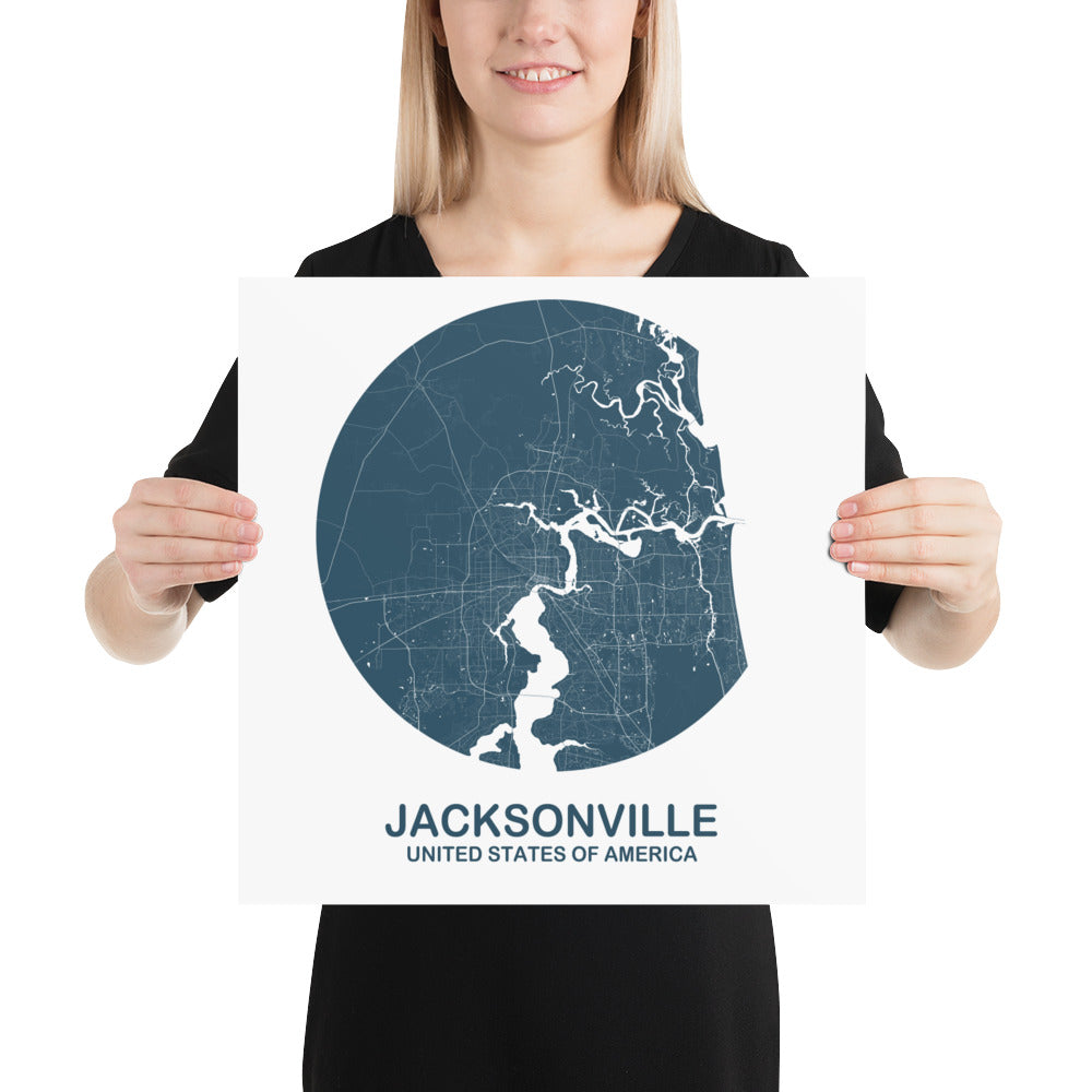 Jacksonville Circular Blue Paper Map