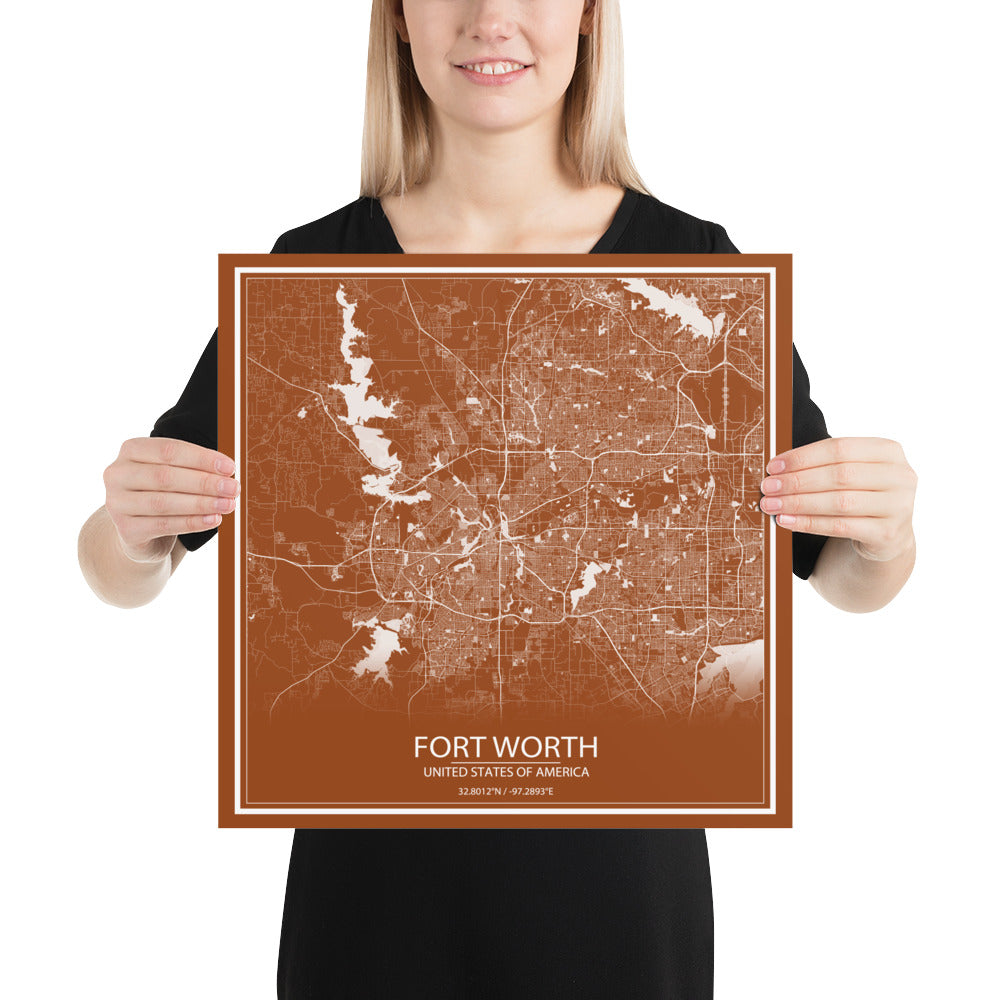 Fort Worth Brown and White Paper Map