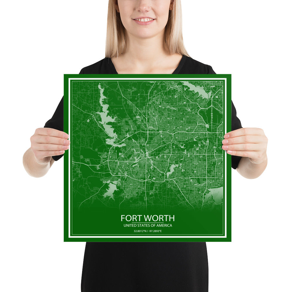 Fort Worth Green and White Paper Map