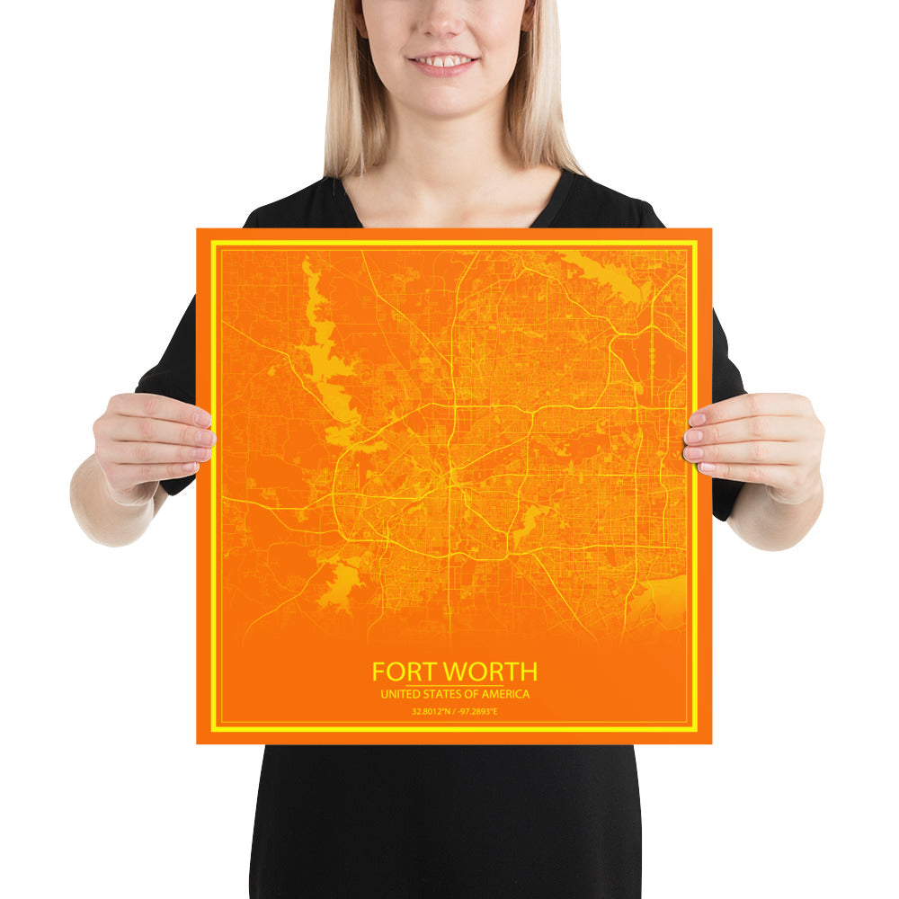 Fort Worth Orange and Yellow Paper Map