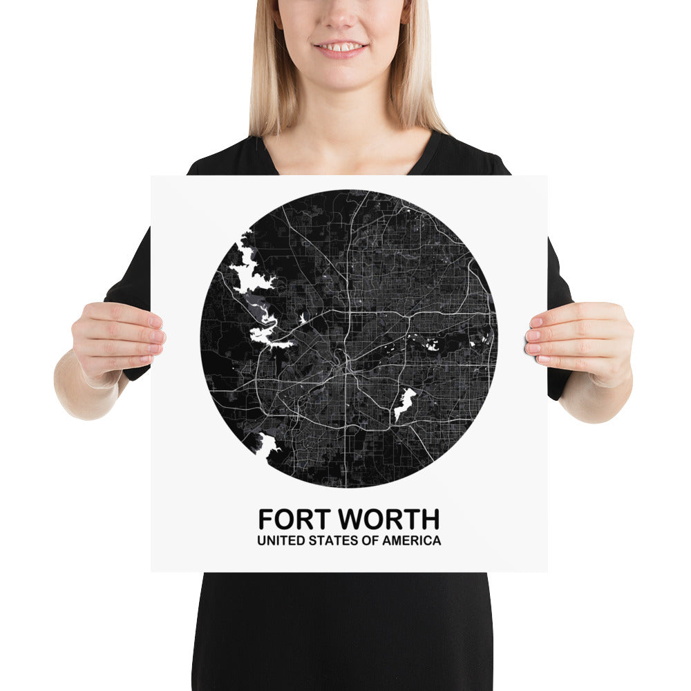 Fort Worth Circular Black Paper Map