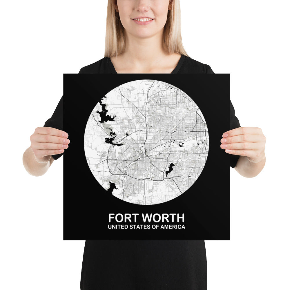 Fort Worth Circular White Paper Map