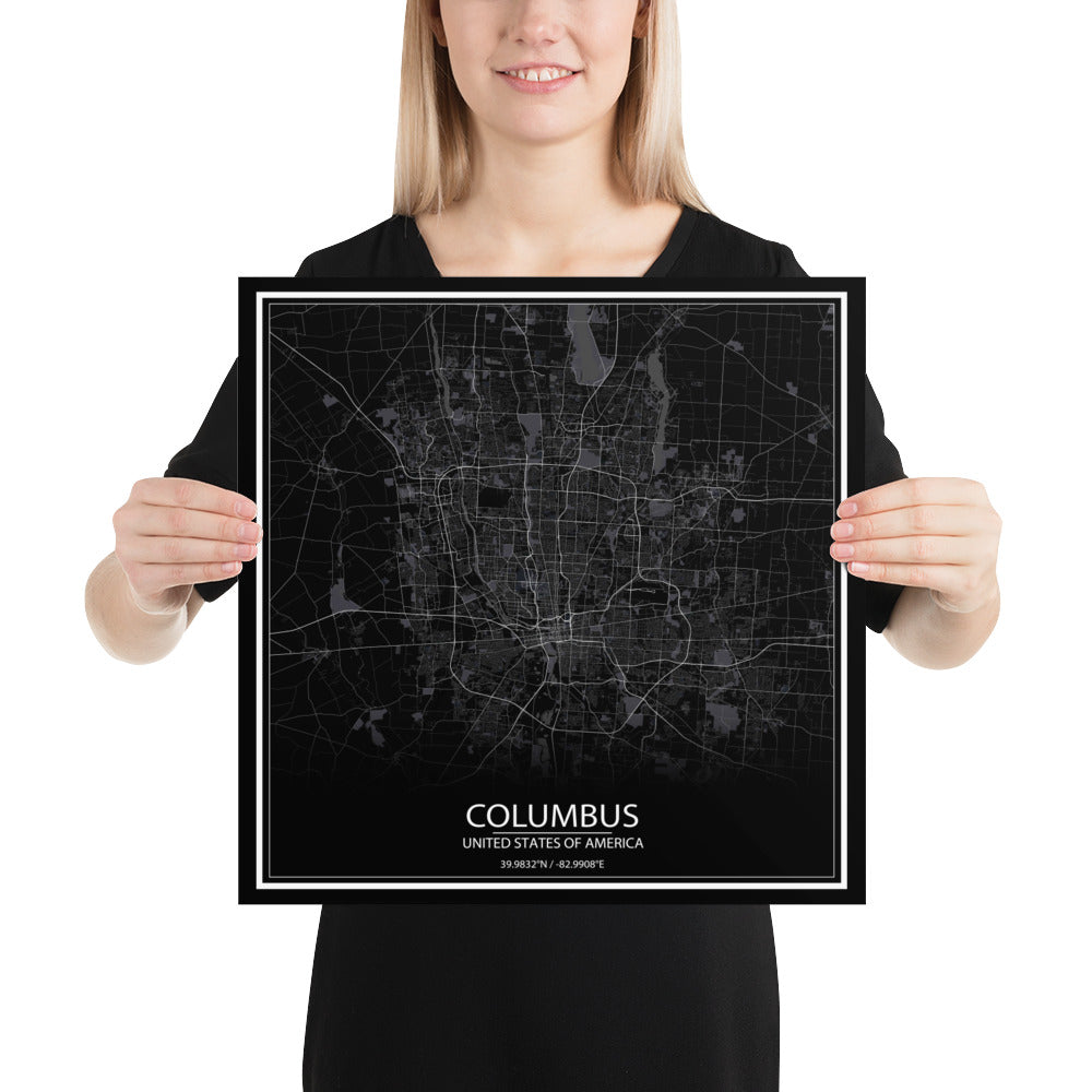 Columbus Black Paper Map