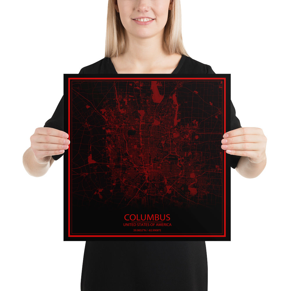 Columbus Black and Red Paper Map