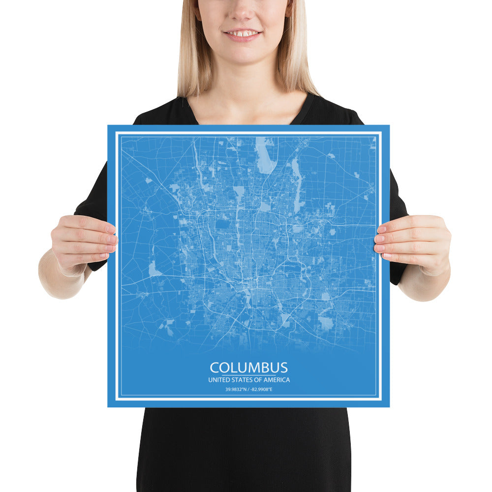 Columbus Blue and White Paper Map