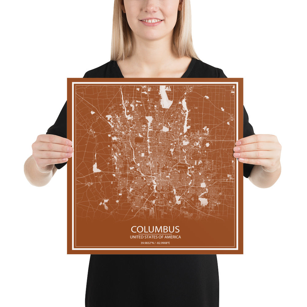 Columbus Brown and White Paper Map