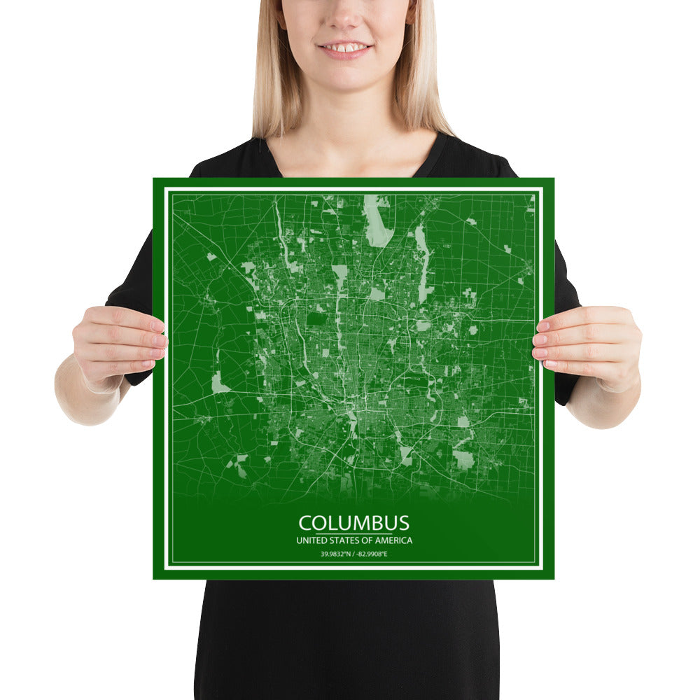 Columbus Green and White Paper Map