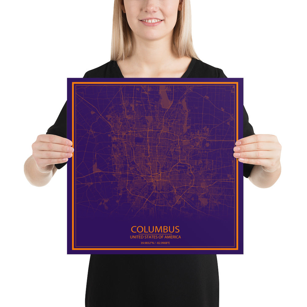 Columbus Purple and Orange Paper Map