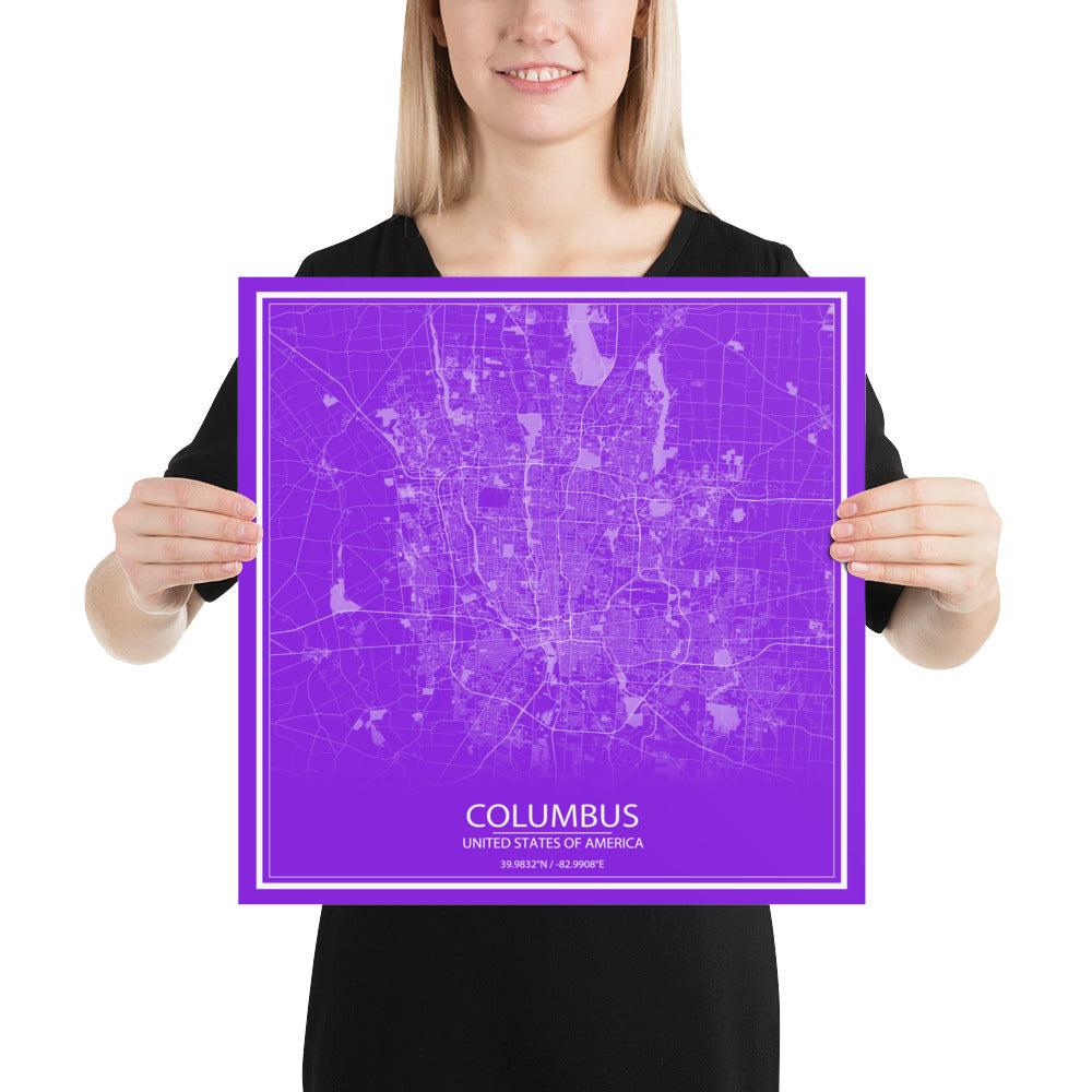 Columbus Purple and White Paper Map