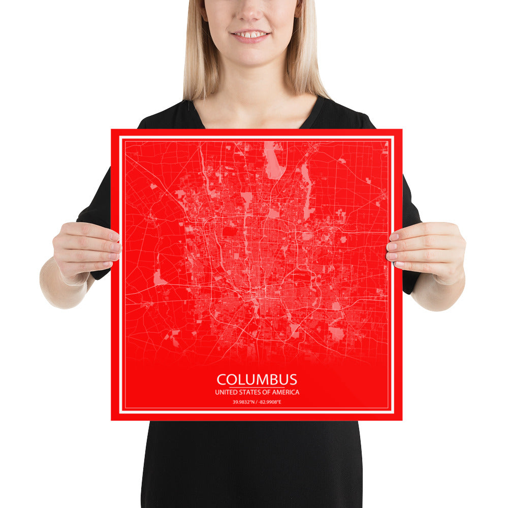 Columbus Red and White Paper Map