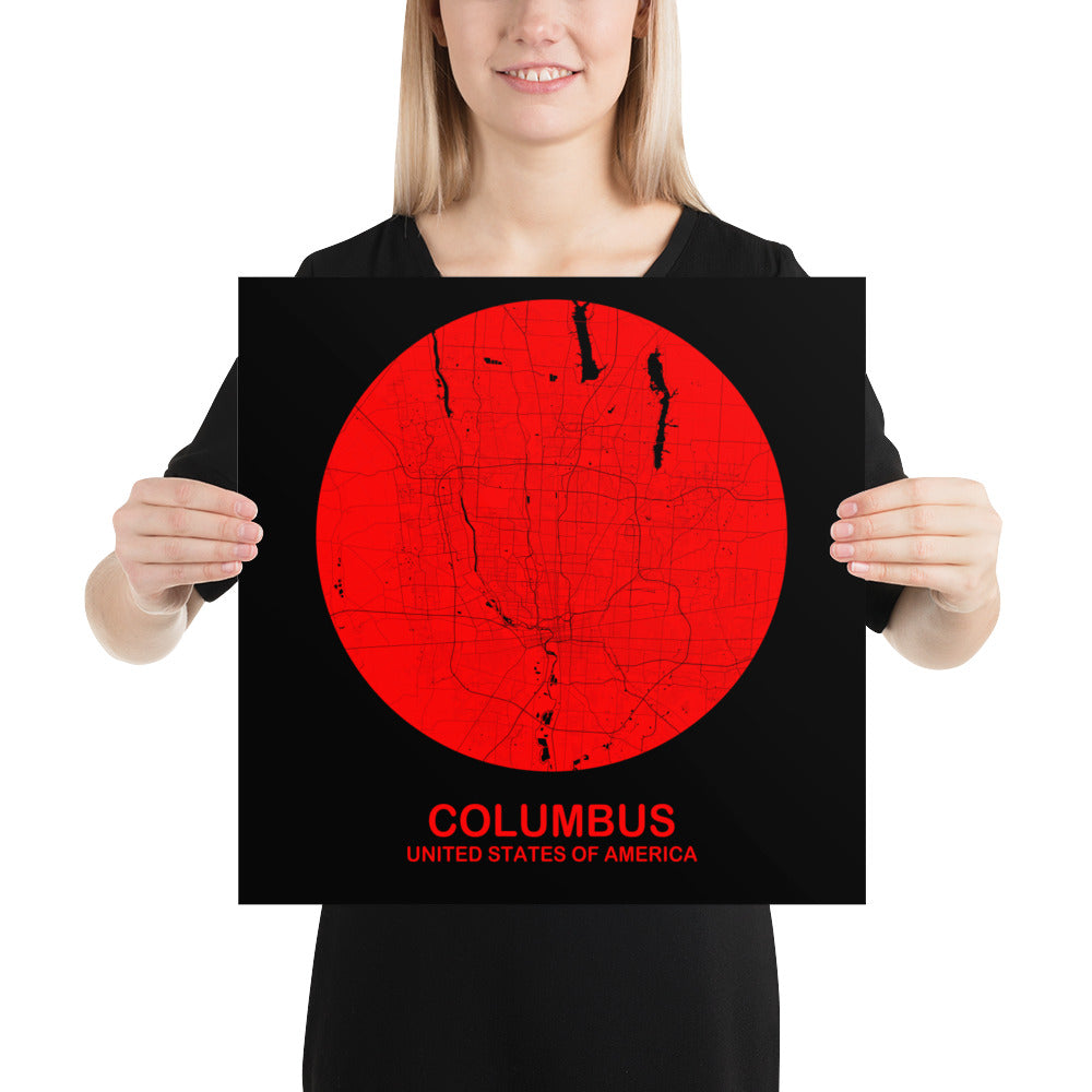 Columbus Circular Red Paper Map