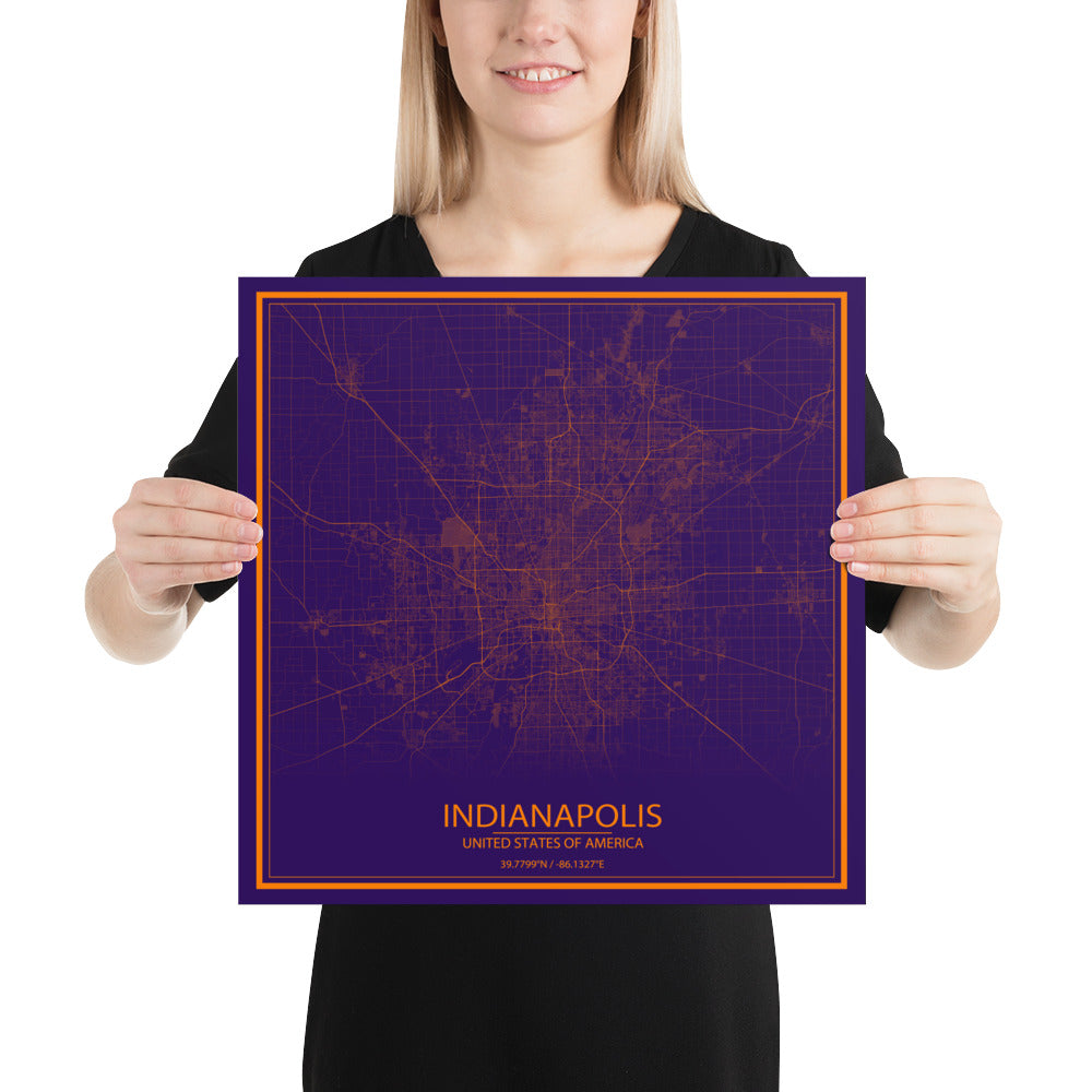 Indianapolis Purple and Orange Paper Map