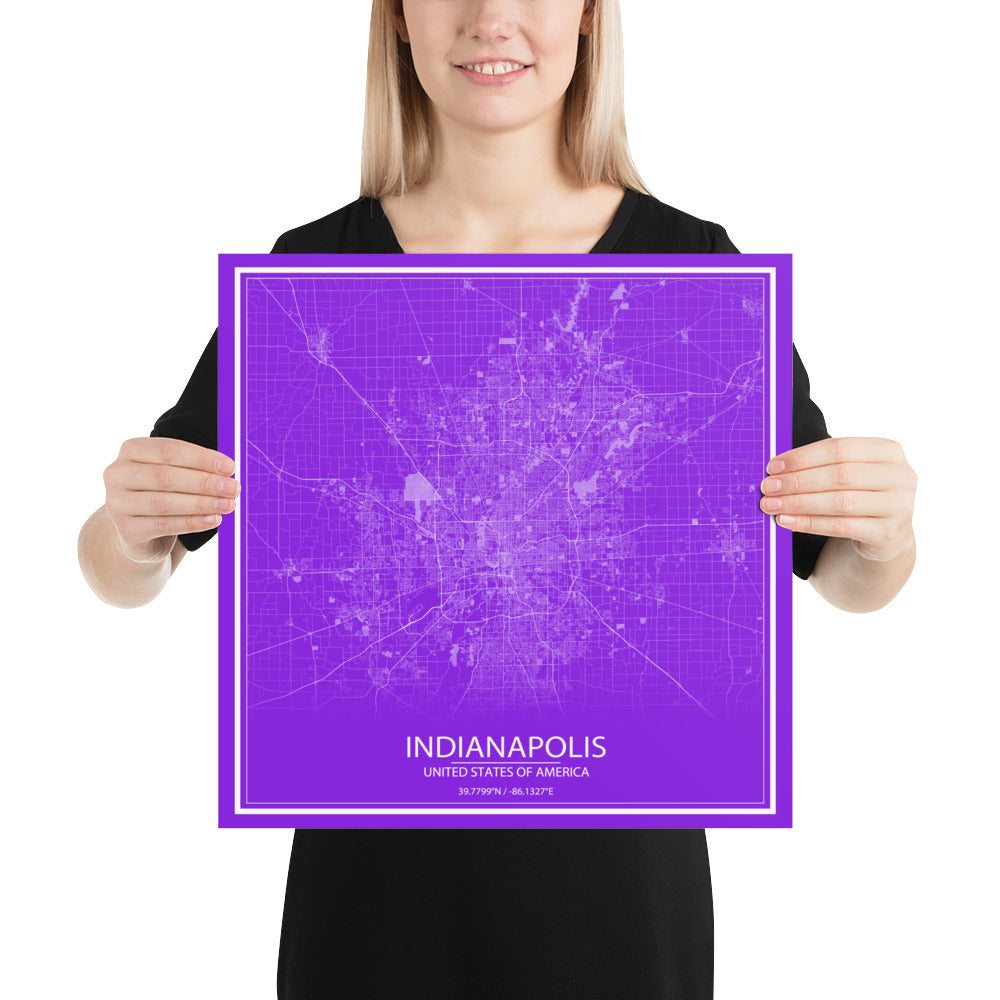 Indianapolis Purple and White Paper Map