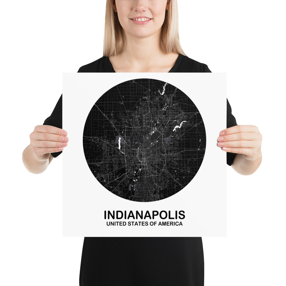 Indianapolis Circular Black Paper Map