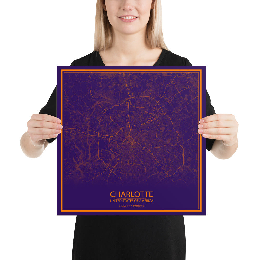 Charlotte Purple and Orange Paper Map