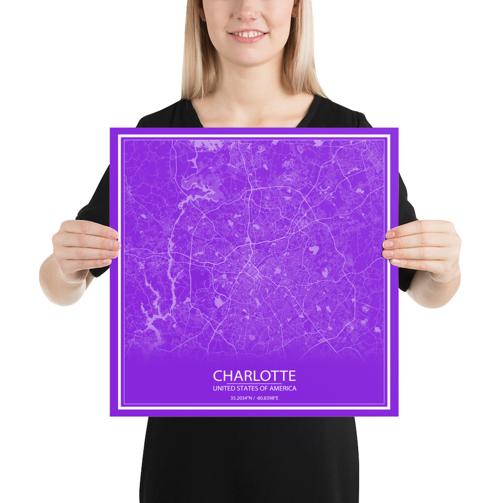 Charlotte Purple and White Paper Map