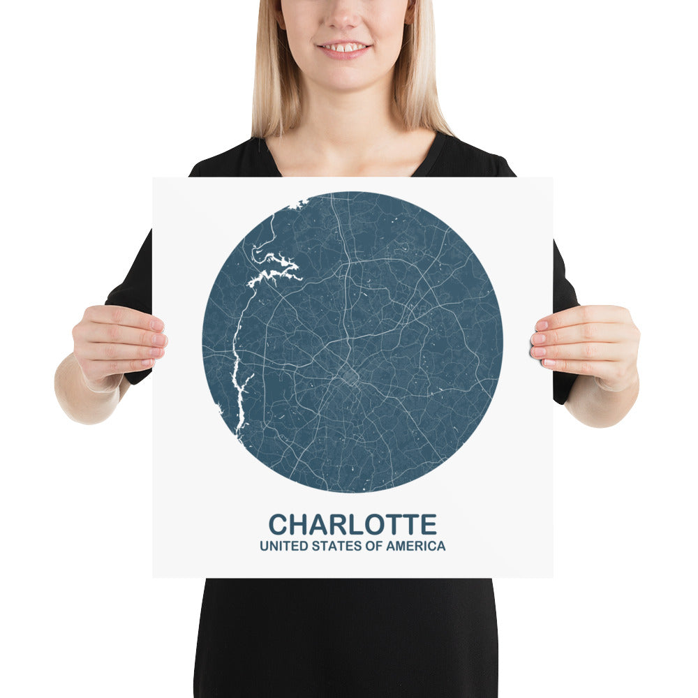 Charlotte Circular Blue Paper Map