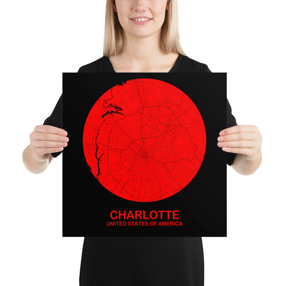 Charlotte Circular Red Paper Map