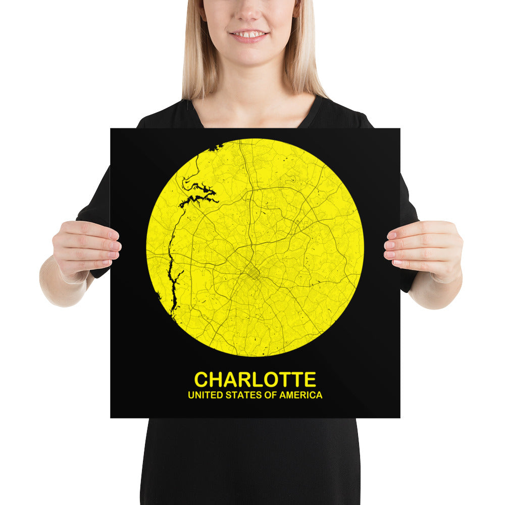 Charlotte Circular Yellow Paper Map