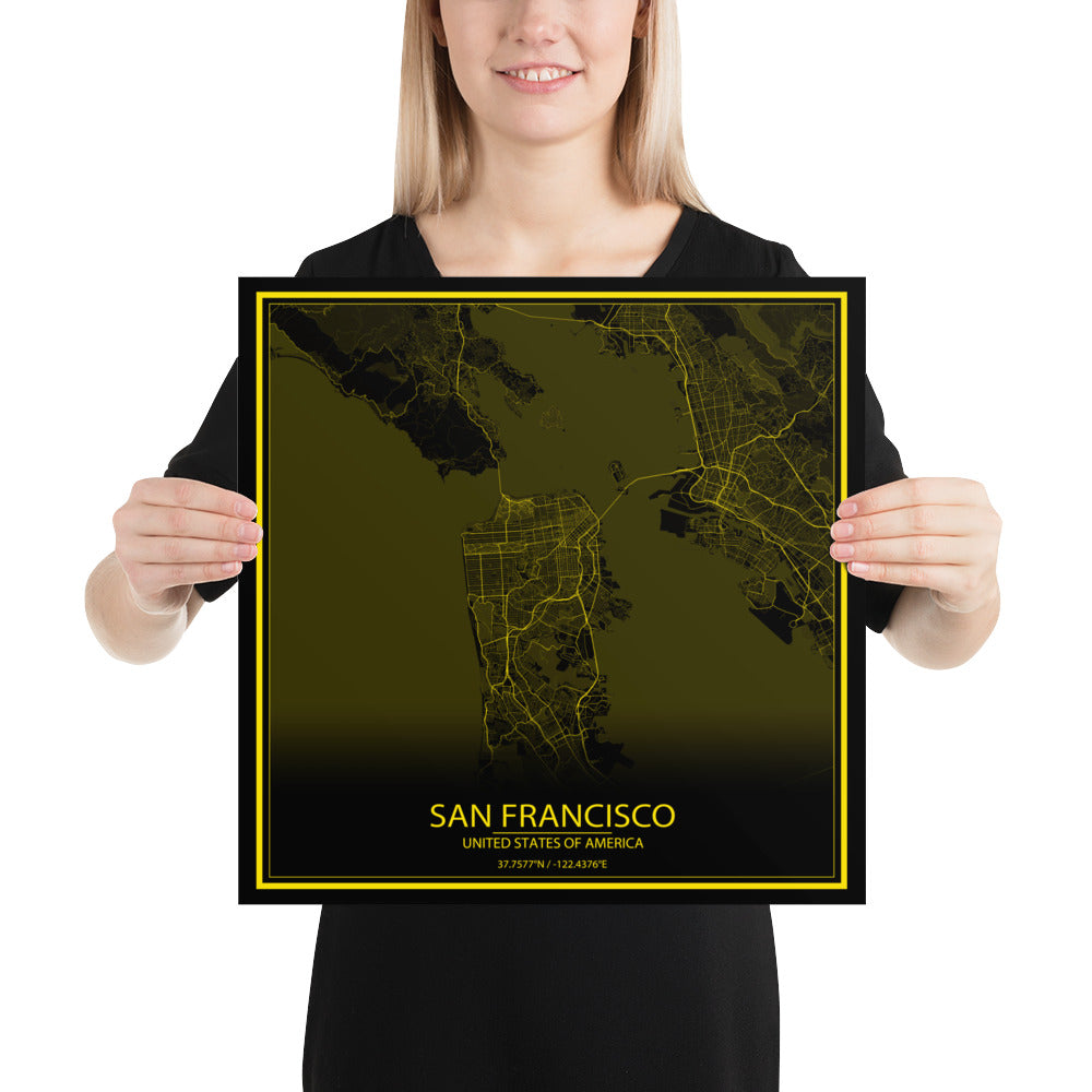 San Francisco Black and Yellow Paper Map