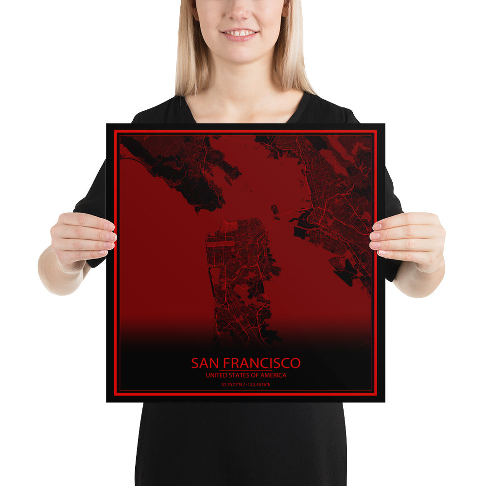 San Francisco Black and Red Paper Map