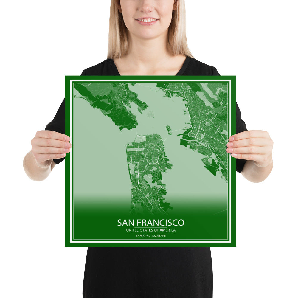 San Francisco Green and White Paper Map