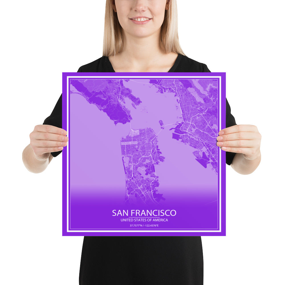 San Francisco Purple and White Paper Map