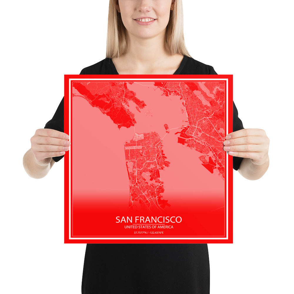 San Francisco Red and White Paper Map