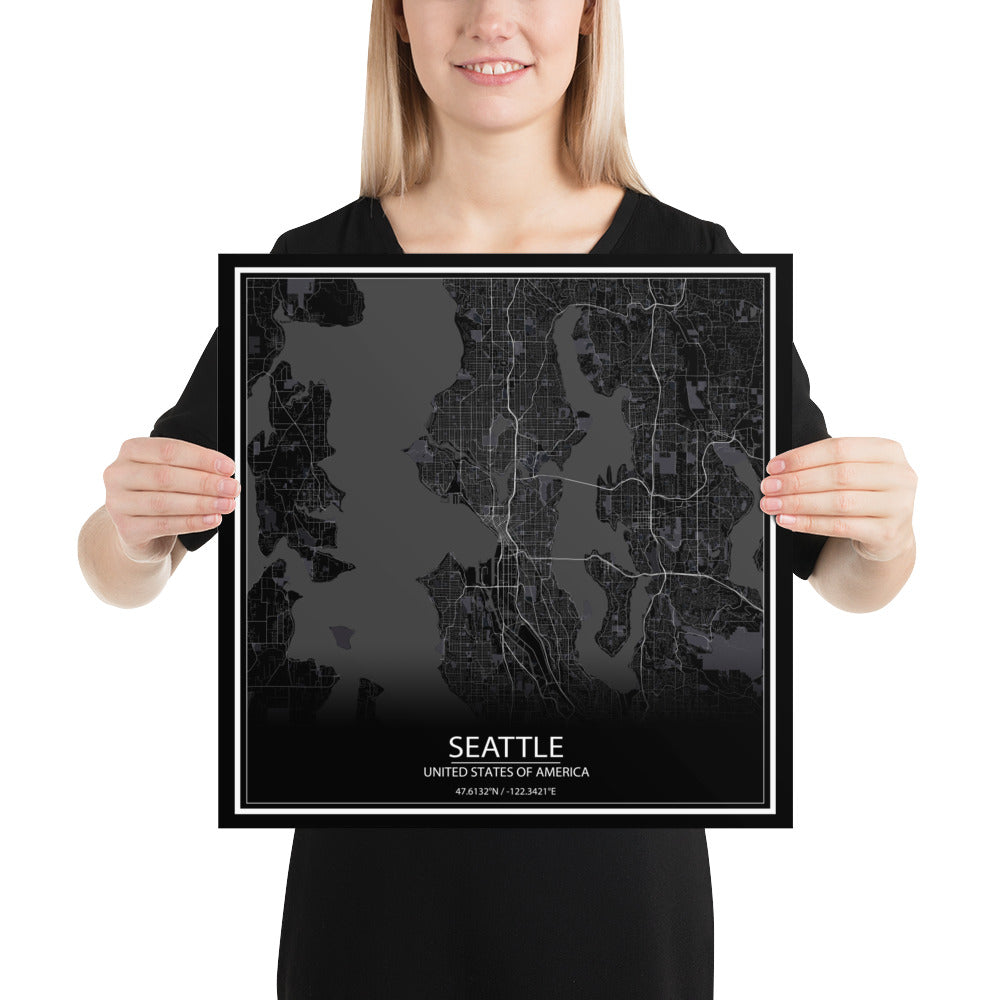 Seattle Black Paper Map