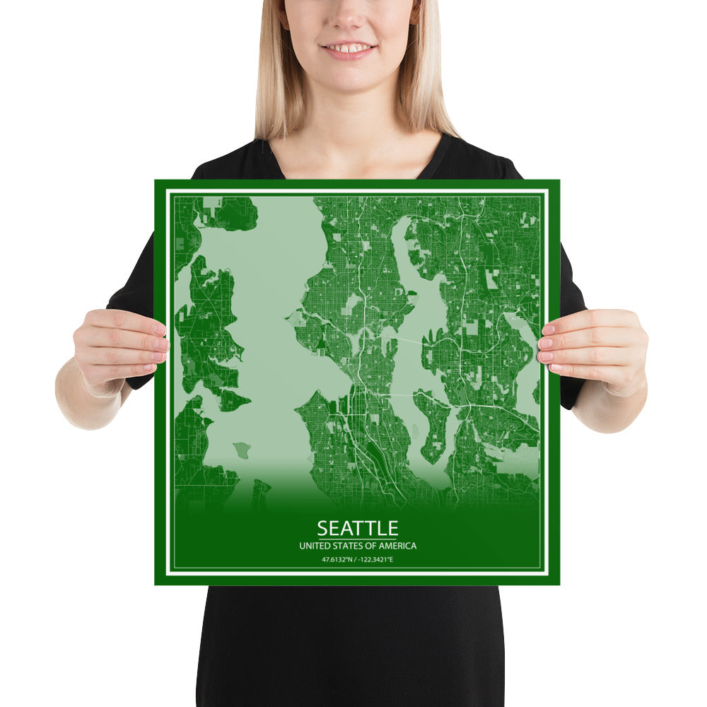 Seattle Green and White Paper Map