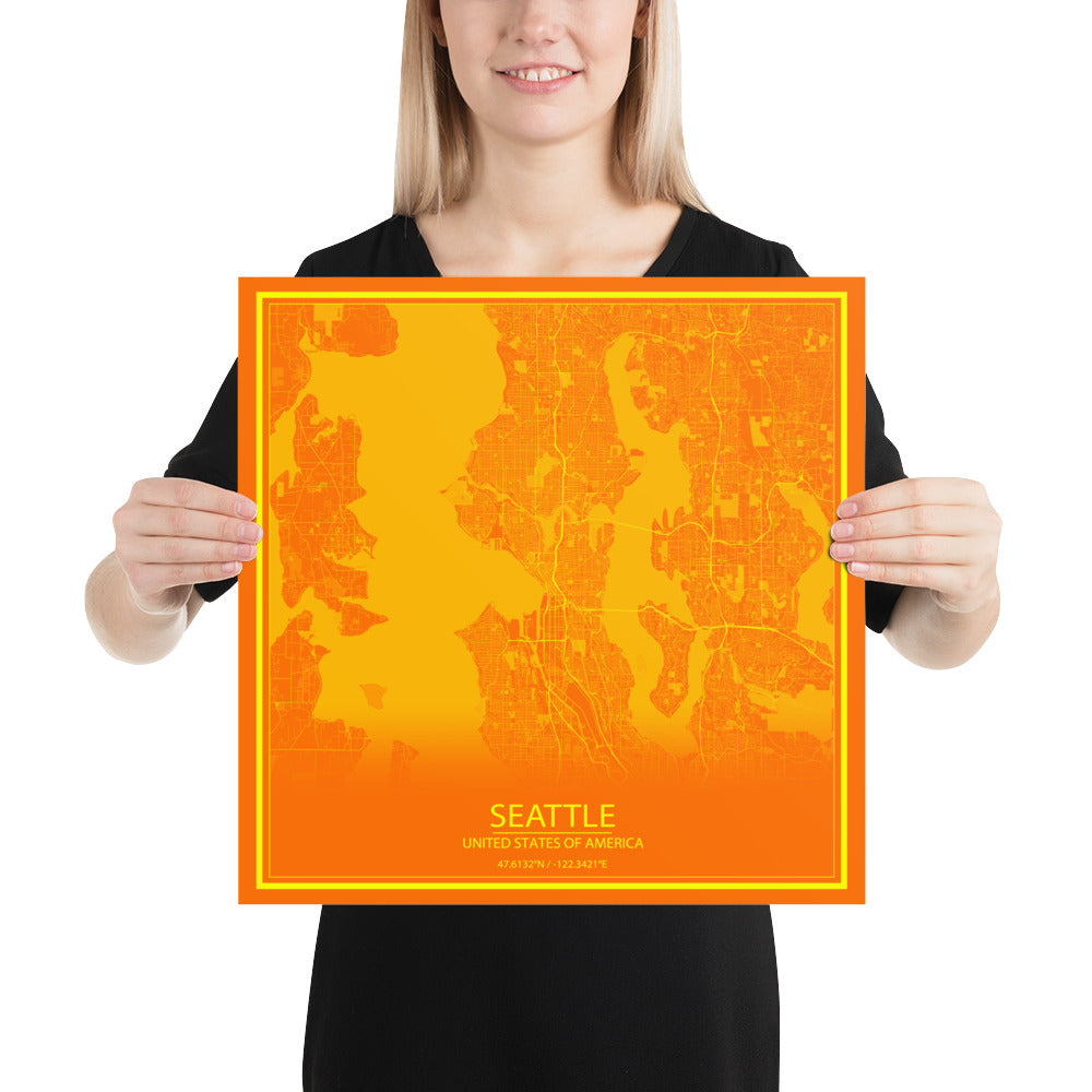 Seattle Orange and Yellow Paper Map