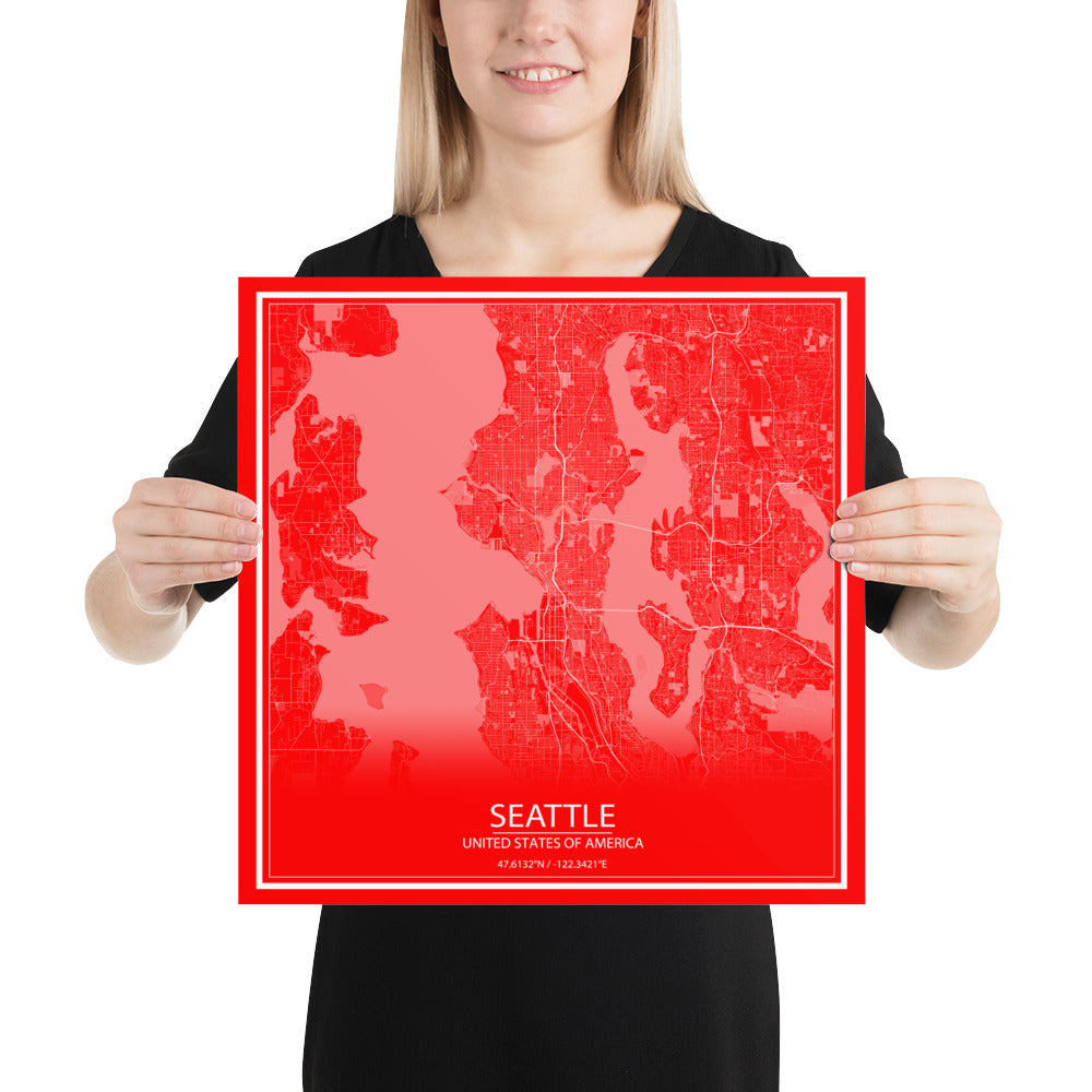 Seattle Red and White Paper Map