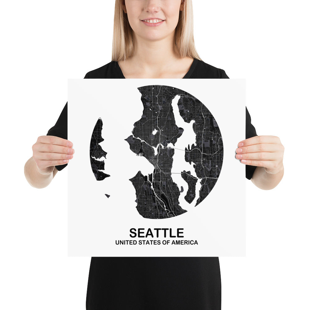 Seattle Circular Black Paper Map