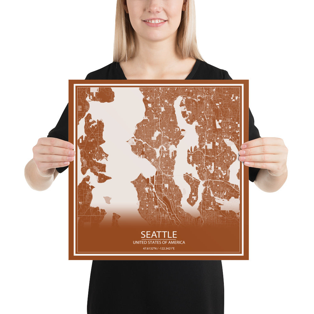 Seattle Brown and White Paper Map