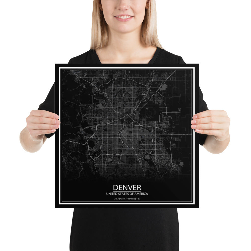 Denver Black Paper Map