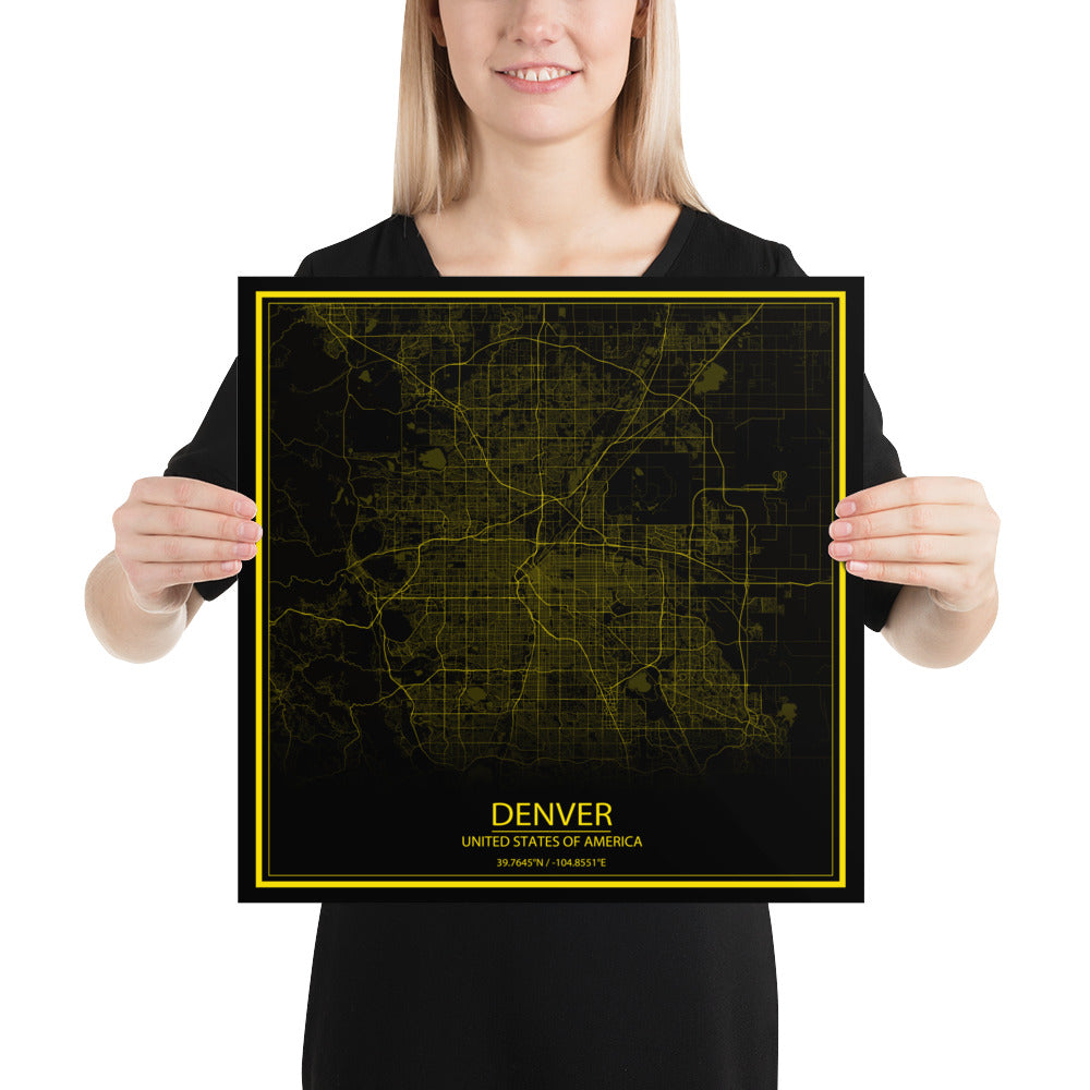 Denver Black and Yellow Paper Map