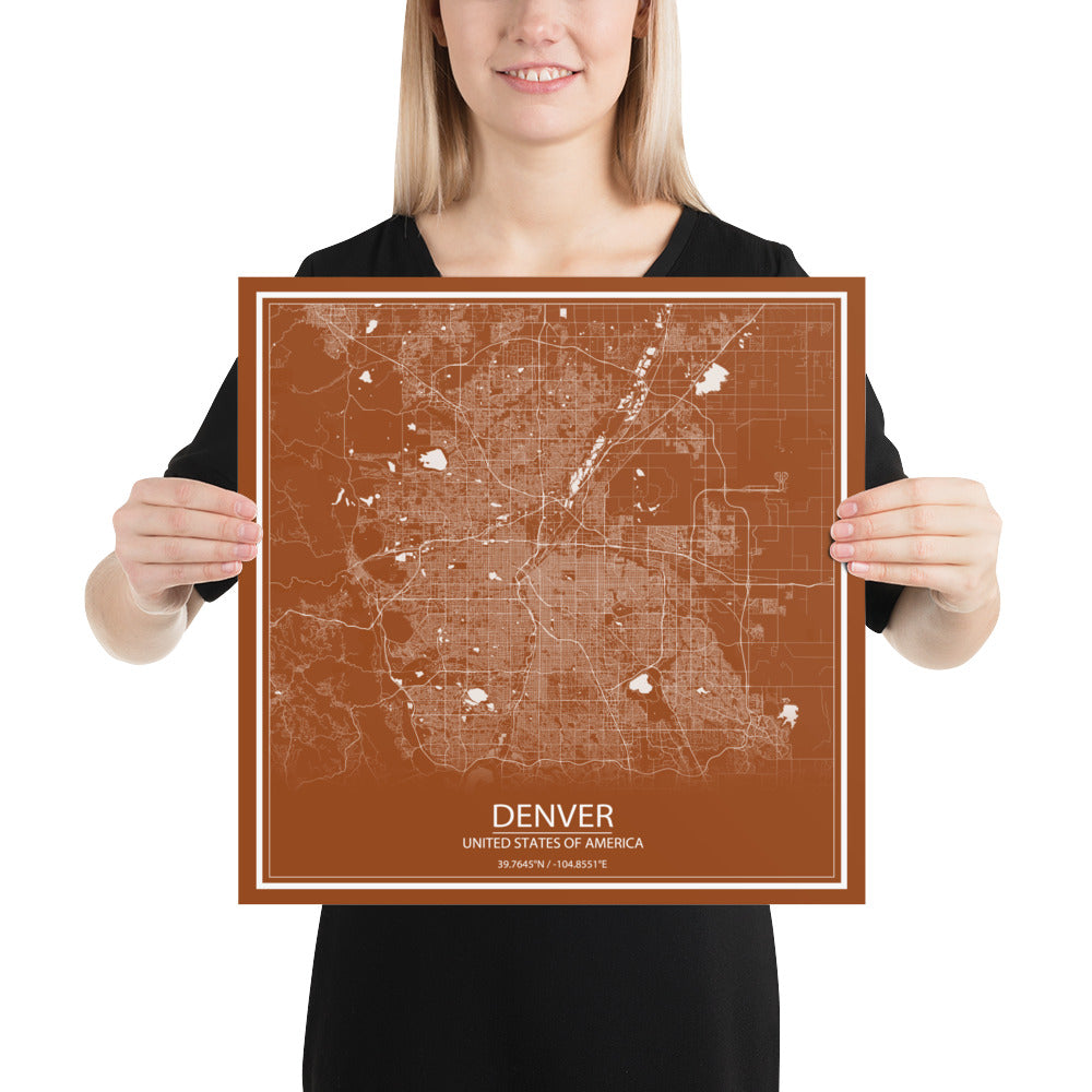 Denver Brown and White Paper Map