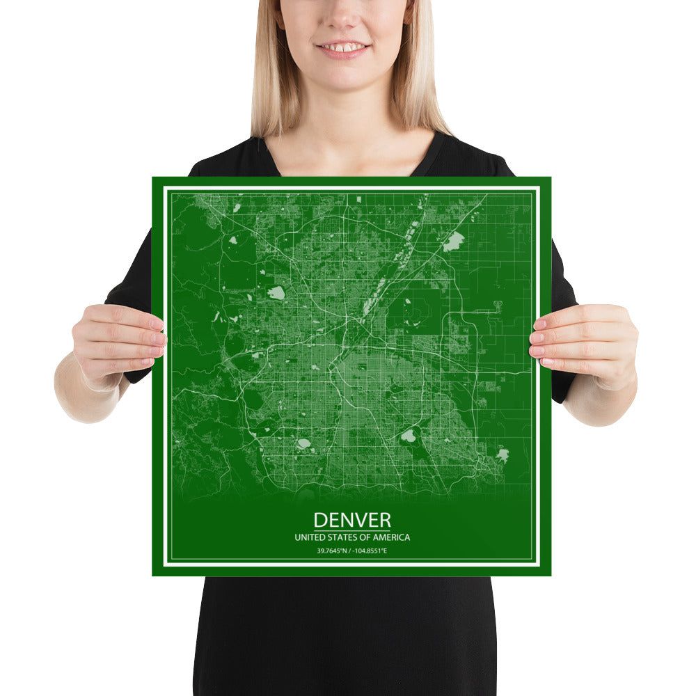 Denver Green and White Paper Map