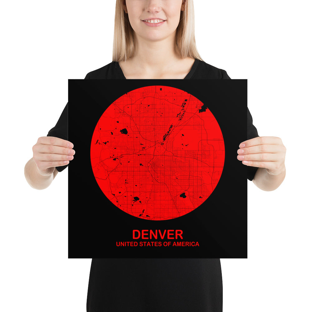 Denver Circular Red Paper Map