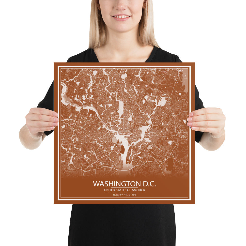 Washington, D.C. Brown and White Paper Map