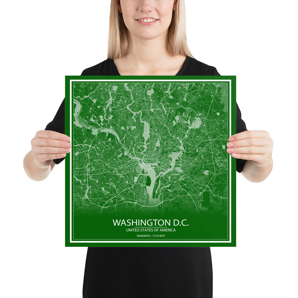 Washington, D.C. Green and White Paper Map