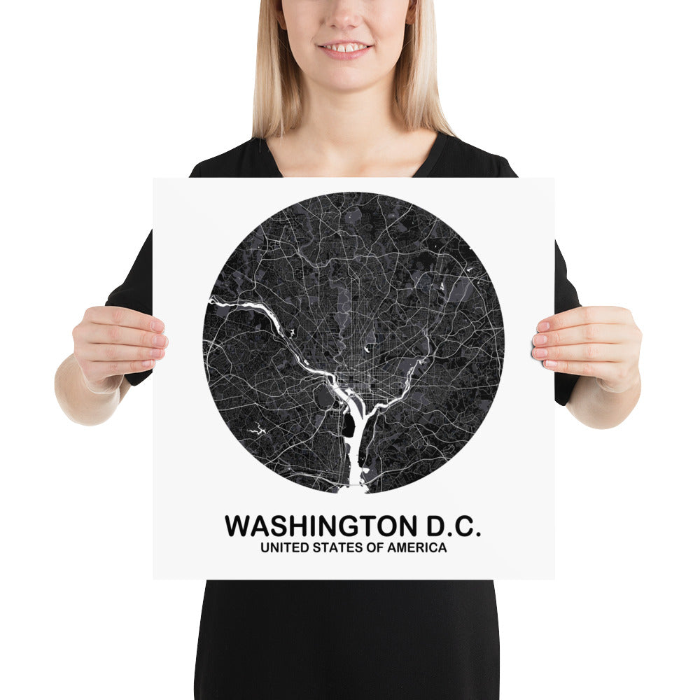 Washington, D.C. Circular Black Paper Map