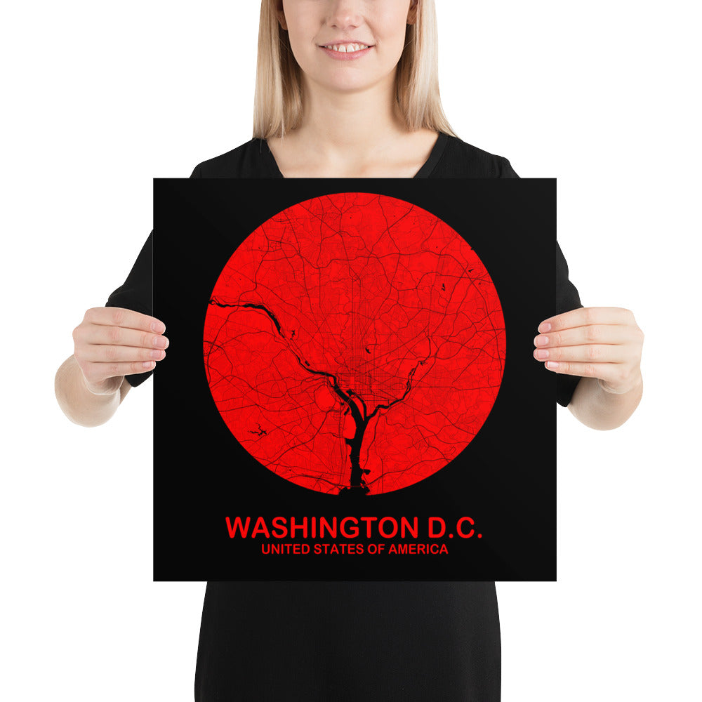 Washington, D.C. Circular Red Paper Map