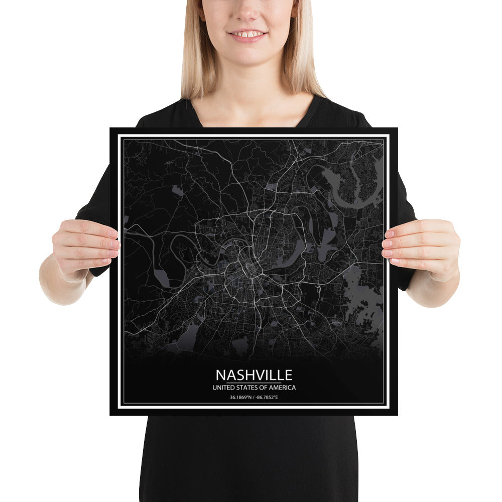 Nashville Black Paper Map