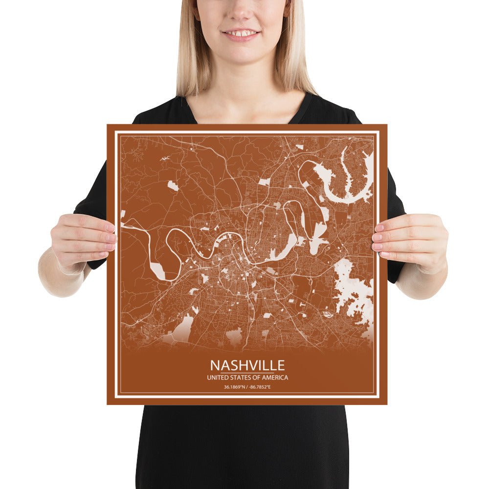 Nashville Brown and White Paper Map