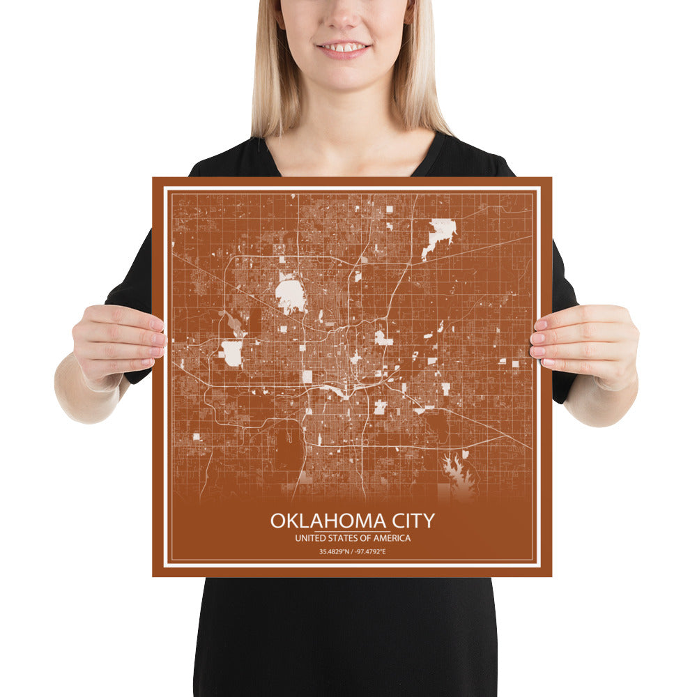 Oklahoma City Brown and White Paper Map